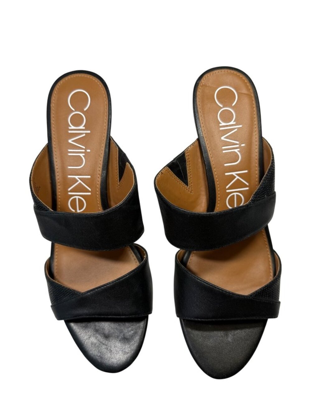 Calvin Klein Womens Black Leather Strappy Heeled Sandals Size 8.5 US